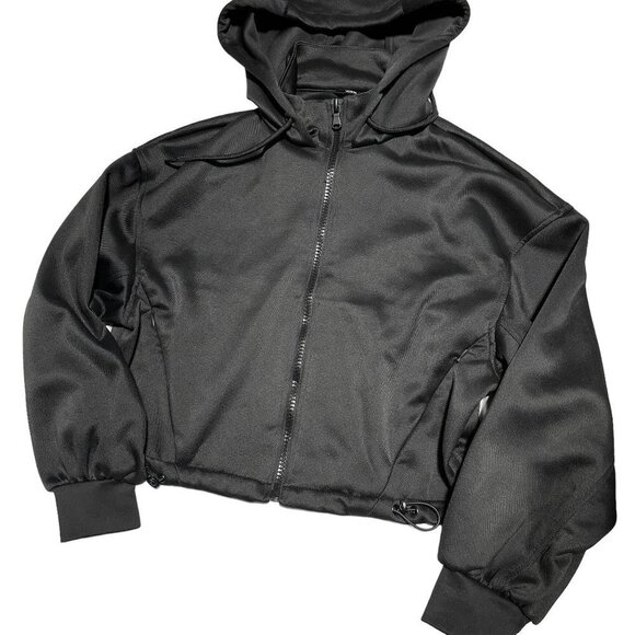 NEW Zara Women's Cropped Hooded Bomber Jogger Jacket Black - Picture 11 of 12